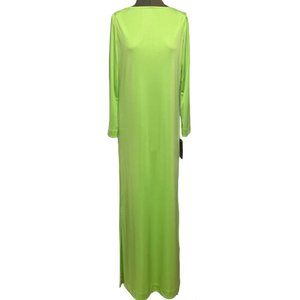 Vintage HALSTON IV Dorian Lime Green Long Sleeved Boat Neck Column Maxi Dress